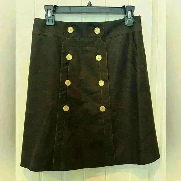 J.McLaughlin Dark Brown Lined Skirt Ladies Size 2 Gold Buttons Zip Side Fall Chi - Picture 1 of 10